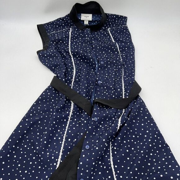Jason Wu Collared Button Down Pleated Dress. Navy With White Polka Dots Size M - Picture 1 of 4